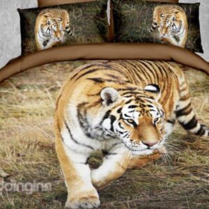 Domineering Tiger on the Grass Print Polyester 3D Bedding Sets