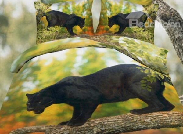 Black Leopard on the Trunk Print Polyester 3D Bedding Sets