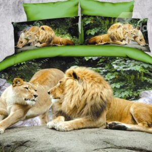 Crown Lion Couple Print Polyester 3D Bedding Sets