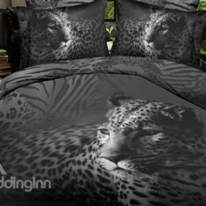 Black Close-Up Leopard Print Polyester 3D Bedding Sets