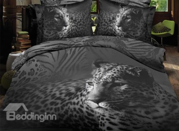 Black Close-Up Leopard Print Polyester 3D Bedding Sets