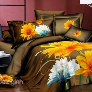 Brilliant Colorful Chrysanthemums Print Polyester 3D Duvet Cover Sets