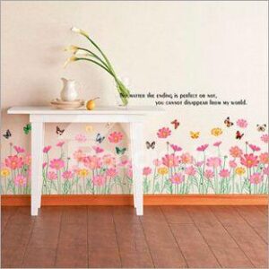 New Arrival Butterfly Flying over Elegant Flowers and Grass Wall Stickers