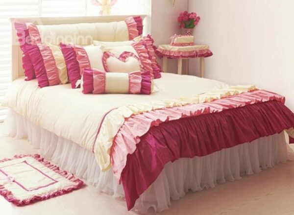 Three Layers Lace Trim Cotton Princess Duvet Cover Sets