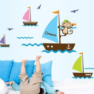 New Arrival Cute Monkey's Sailing Wall Stickers