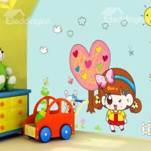 New Arrival Lovely Girl and Colorful Tree Wall Stickers