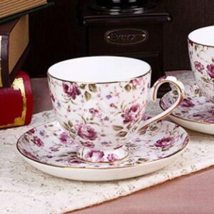 Allluring European Style Charming Roses Bone China 2 Cups and 2 Chassises Sets
