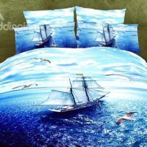 Alluring Sea Gulls and Sailing Boat Polyester 3D Bedding Sets