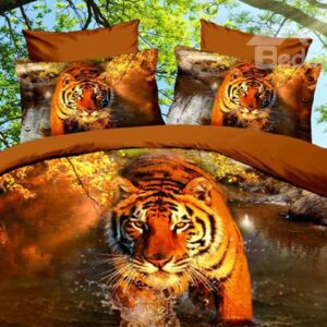 High Quality Tiger Walking in the Water 4 Pieces Polyester 3D Bedding Sets