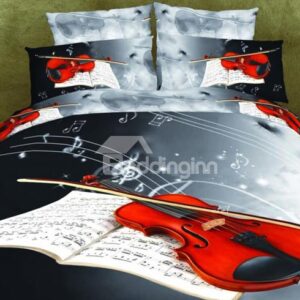 High Quality Violin Print 4 Pieces Polyester 3D Bedding Sets