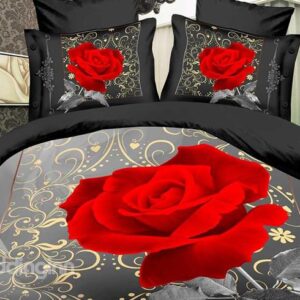 High Quality Romantic Rose Print 4 Piece Polyester 3D Bedding Sets