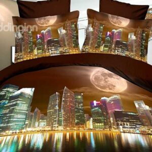 High Quality Modern City 4 Piece Polyester 3D Bedding Sets