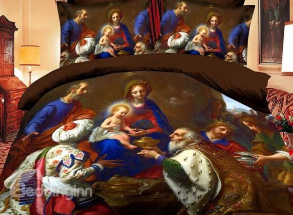 Baby Jesus with Mary Joseph and the Three Wise Men 4 Piece Polyester 3D Bedding Sets