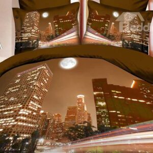 High Quality Modern Beautiful City 4 Piece Polyester 3D Bedding Sets