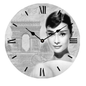 European Style Elegant Audrey Hepburn Wood Wall Clock