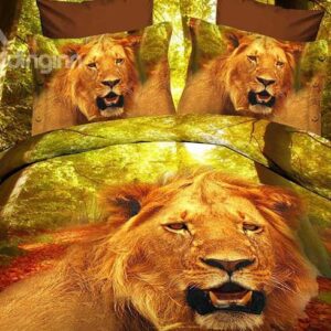 High Quality Ferocious Lion Head Print 4 Piece Polyester 3D Bedding Sets