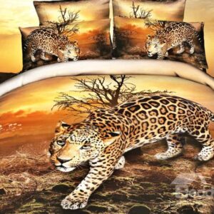 High Quality Lifelike Leopard Print 4 Pieces Polyester 3D Bedding Sets