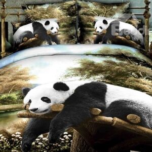 High Quality Lifelike Panda Lying on the Trunk Print 4 Pieces Polyester 3D Bedding Sets