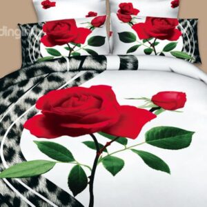 A Rose and Leopard Print 3D Duvet Cover Sets