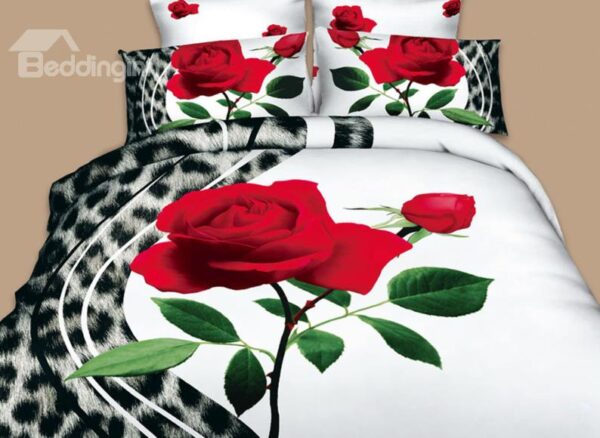 A Rose and Leopard Print 3D Duvet Cover Sets