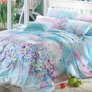 High Quality Pastoral Blue Floral 4 Pieces Tencel Bedding Sets