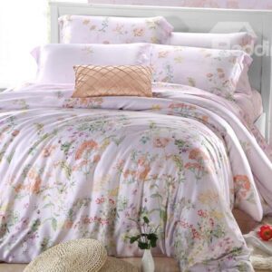 High Quality Soft Beautiful Floral Patterns 4 Pieces Tencel Bedding Sets