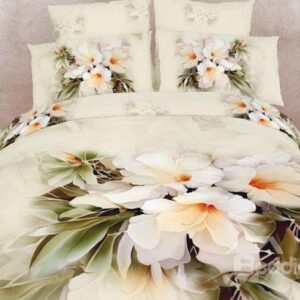 Beautiful White Flowers Print 4 Piece 3D Duvet Cover Sets