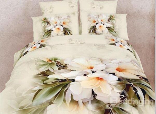 Beautiful White Flowers Print 4 Piece 3D Duvet Cover Sets