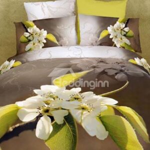 New Fragrant Pear Flower Print 4 Piece 3D Duvet Cover Sets