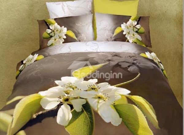 New Fragrant Pear Flower Print 4 Piece 3D Duvet Cover Sets