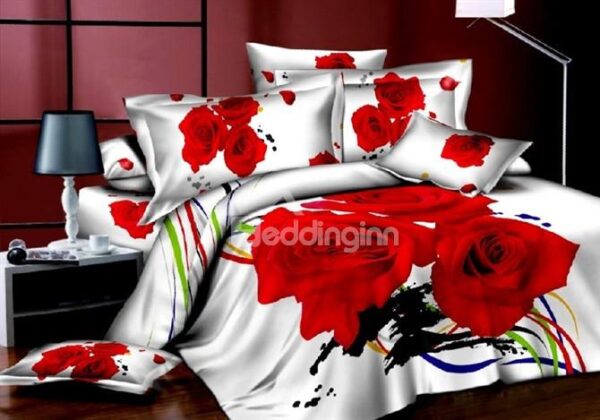 Red Roses and Colored Ribbon Print 3D Duvet Cover Sets