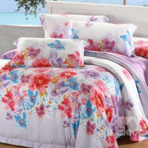Comfortable Amazing Floral Patterns 4 Pieces Tencel Bedding Sets