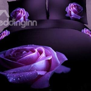 New Charming Big Dewy Purple Rose Print 3D Duvet Cover Sets