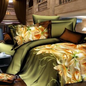 Charming Lily Print 4 Piece Polyester 3D Bedding Sets