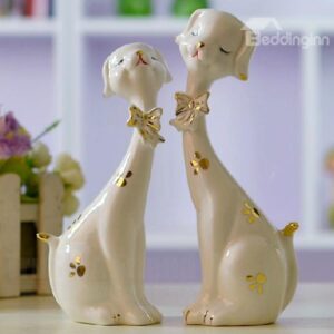 Hot Selling Cute Ceramic One Pairs of Plum Blossom Dogs Ornaments