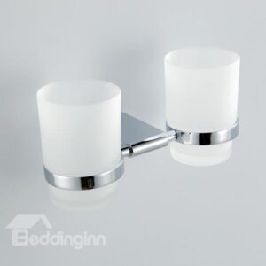 Chrome Finish Contemporary Style Brass Toothbrush Double Holders