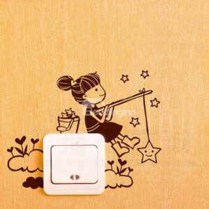 Cute Girl Fishing for Star Design Switch Wall Stickers