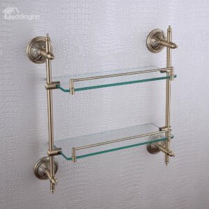 Double Layer Glass Bracket Brass Golden Finish
