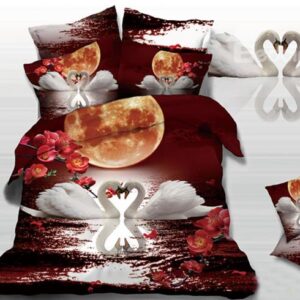 White Swan Couple's Love in Moonlight Print 3D Duvet Cover Sets
