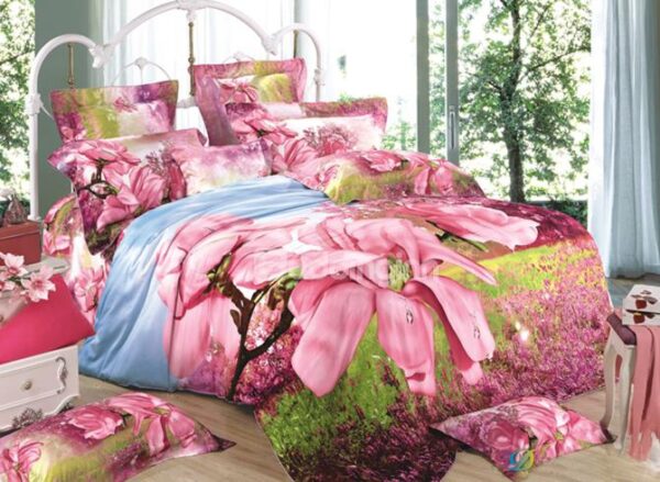 Pink Magnolia Print 3D Duvet Cover Sets