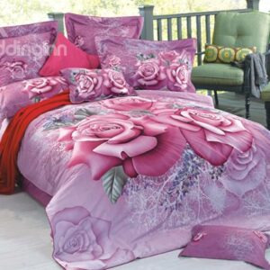 Charming Vivid Pink Roses Print 3D Duvet Cover Sets