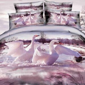 Swimming White Swan Couple Print 3D Duvet Cover Sets