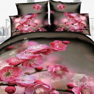 Delicate Pink Peach Blossom Print 3D Duvet Cover Sets
