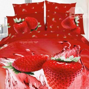Tempting All Red Strawberries Print 3D Duvet Cover Sets