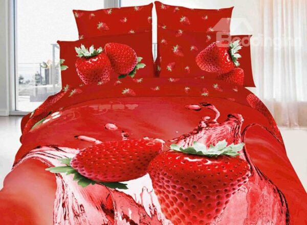Tempting All Red Strawberries Print 3D Duvet Cover Sets