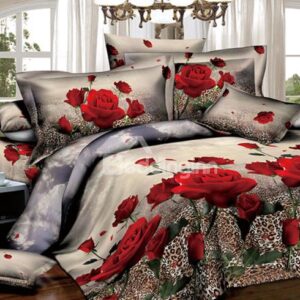 Red Roses with Leopard Background Print 3D Duvet Cover Sets