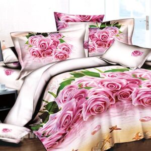 Pretty Pink Roses on Beach Print 4-Piece 3D Duvet Cover Sets