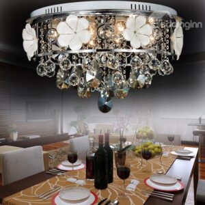 Elegant Round Shape Floral Crystal 8 Lights Flush Mount