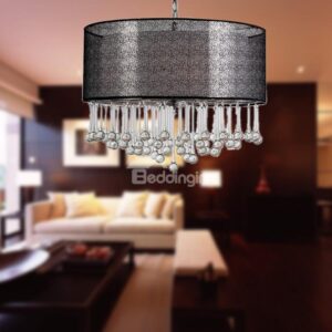Elegant Glass Water Drops Fabric Shade 4 Lights Pendant