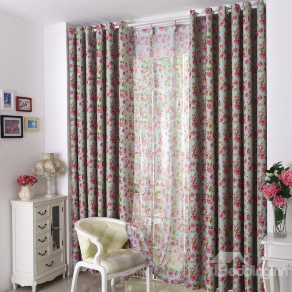 Amazing Modern Style Floral Design Grommet Top Custom Curtain